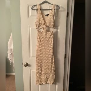 Lulus Size L Beachside Bliss Ivory Knit Cutout Sleeveless Midi Dress